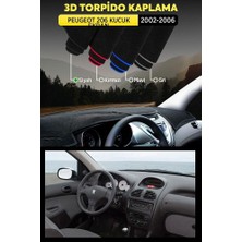 Peugeot 206 Kucuk Ekran (2002-2006) 3D Torpido Koruma Kılıfı - Ön Göğüs Kaplama - Siyah Şerit