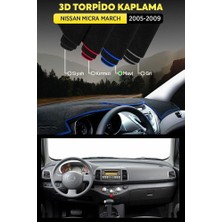 Nıssan Mıcra March (2005-2009) 3D Torpido Koruma Kılıfı - Ön Göğüs Kaplama - Mavi Şerit