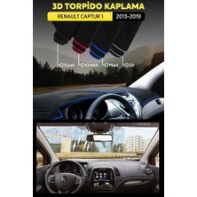 Renault Captur 1 2013-2019 3D Torpido Koruma Kılıfı - Ön Göğüs Kaplama - Mavi Şerit