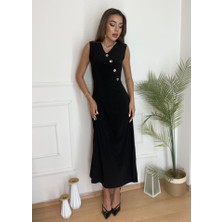 Arben Boutique Kadın Düğme Detay Kolsuz Maxi Boy Elbise