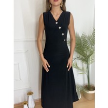 Arben Boutique Kadın Düğme Detay Kolsuz Maxi Boy Elbise