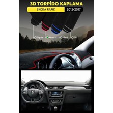 Skoda Rapıd (2012-2017) 3D Torpido Koruma Kılıfı - Ön Göğüs Kaplama - Kırmızı Şerit