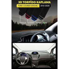 Ford Courier Ekranlı (2013-2020) 3D Torpido Koruma Kılıfı - Ön Göğüs Panel Kaplama - Gri Şerit