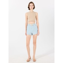 Mr. Mood Yüksek Bel Standart Mavi - Yeşil Kadın Şort Mrs Clara Short