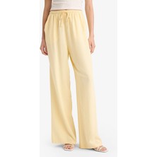 DeFacto Keten Karışımlı Palazzo Pantolon Wide Leg Geniş Bol Paça Üç Cepli Normal Bel Basic Düz Standart Boy C4545AX25SP