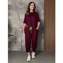 Kadın Kısa Kollu Bisiklet Yaka Viskon Iki Iplik Bluz ve Pantolon Ikili Takım