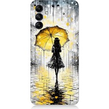 Samsung Galaxy A35 Uyumlu Yağmurda Sarı Şemsiye Altında  Desenli Silikon Kılıf