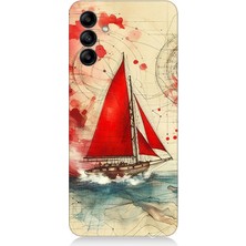 Samsung Galaxy A25 Uyumlu Kırmızı Yelkenli Yolculuk  Desenli Silikon Kılıf