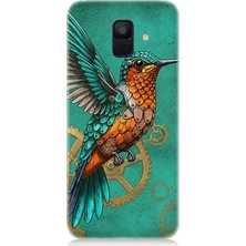 Samsung Galaxy A6 Uyumlu Turkuaz Zeminde Sinek Kuşu  Desenli Silikon Kılıf