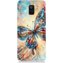 Samsung Galaxy A6 Uyumlu Parlayan Renkli Kelebek  Desenli Silikon Kılıf
