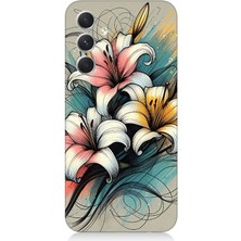 Samsung Galaxy A14 Uyumlu Yumuşak Hatlı Zambaklar  Desenli Silikon Kılıf