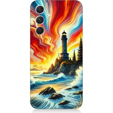 Samsung Galaxy A14 Uyumlu Alevli Fener Kayalık Yalnızlığı  Desenli Silikon Kılıf