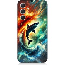 Samsung Galaxy A34 Uyumlu Ateşle Dans Eden Köpekbalığı  Desenli Silikon Kılıf