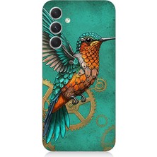 Samsung Galaxy A54 Uyumlu Turkuaz Zeminde Sinek Kuşu  Desenli Silikon Kılıf