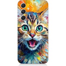 Samsung Galaxy A54 Uyumlu Parlayan Gözlü Neşeli Kedi  Desenli Silikon Kılıf