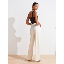 72128 Yüksek Bel Dökümlü Pantolon-Beyaz