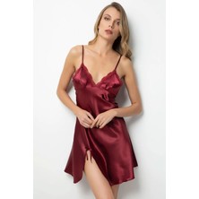 Bordo Yırtmaçlı Gecelik