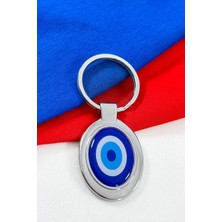 Lacivert Nazar Boncuklu Metal Anahtarlık, Hediyelik Nazarlı Anahtarlık