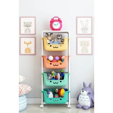Moniev Kids Smile 4 Katlı Oyuncak Dolabı Sepetli Oyuncak Saklama