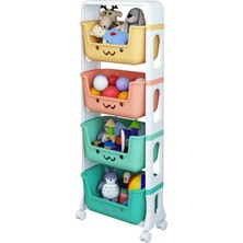 Moniev Kids Smile 4 Katlı Oyuncak Dolabı Sepetli Oyuncak Saklama