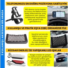 Upway 3 In 1 Araç Içi Universal Telefon Tutucu ve Organizer File Eşya Cebi Rüzgar Enerjili LED Lamba Hediyeli