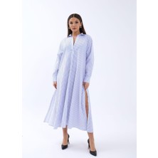 Gökyüzü Moda 5857 Elbise-Washington Çizgili