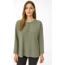 Burgu Detaylı Fitilli Anne Penye Bluz Yeşil