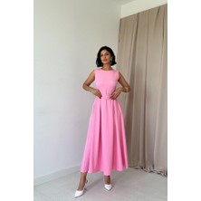 Gökyüzü Moda Pembe Halter Yaka Kloş Elbise
