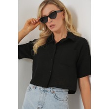 Gökyüzü Moda Kısa Kol Crop Gömlek 20341 - Siyah