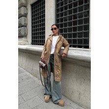 Gökyüzü Moda Fermuar ve Kapşonlu Uzun Kapitone Mont 7062