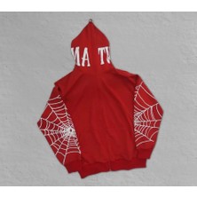 Gökyüzü Moda Erkek Iki Iplik Örümcek Baskılı Oversize Hırka - Kırmızı