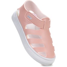 Kiko Kids Pudra Renkli Cırtlı Kız Çocuk Sandalet Mikrofiber Malzemeden Üretildi