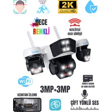 O-Kam 3+3mp Projektörlü Dual Lens Wifi Kamera Sirenli Gece Renkli 355° Çift Ses Sd
