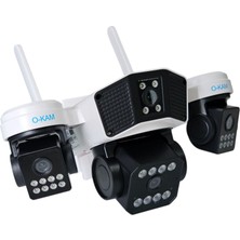 O-Kam 3+3mp Projektörlü Dual Lens Wifi Kamera Sirenli Gece Renkli 355° Çift Ses Sd