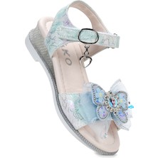 Kiko Kids Fiyonklu Mavi Kız Çocuk Sandalet Ayakkabı Mikrofiber Malzemeden Üretilmiştir