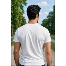 Beyaz Renk Erkek V Yakalı T-Shirt Likralı Pamuk Spor Tişört