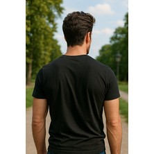 Siyah Renk Erkek V Yakalı T-Shirt Likralı Pamuk Spor Tişört