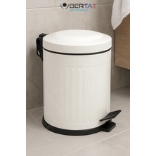 Vintage Beyaz Çöp Kovası Amortisörlü Kapak Çizgili Lüks Model 5Lt