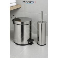 Berta Hijyen 2'li Banyo Seti Çöp Kovası Tuvalet Fırçası Metal Paslanmaz Çelik