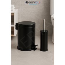 Berta Hijyen Siyah 2'li Banyo Seti Çöp Kovası Tuvalet Fırçası Metal