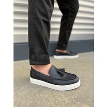 Siyah Beyaz Bloom Bağcıksız Püsküllü Cilt Erkek Günlük Spor Klasik Ayakkabı