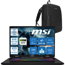 MSI Msı Crosshaır 17 Hx Aı D2XWGKG-017TR Intel Core Ultra 9-275HX Aı 80GB 1tb+1tb SSD 8GB/RTX5070 Gddr7 115W 17"İnç 2.5k (2560 x 1600, Wqxga) 240Hz  Freedos Gaming Laptop W017TRF36+ZETTAÇANTA