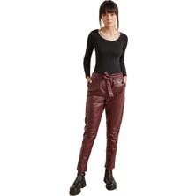 Deriderim Bordo Kadın Havuç Kesim Deri Pantolon