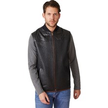 Deriderim Nigel Siyah Fermuarlı Erkek Deri Yelek