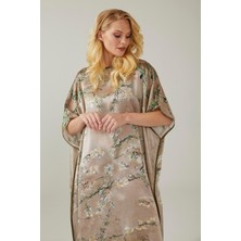 Deriderim Bej Van Gogh Almond Blossoms Desenli Ipek Elbise