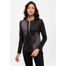 Deriderim Beyaz Mor Siyah Lona Tül Üzerine Deri Baskılı Kadın  Deri Ceket