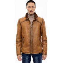 Deriderim Viski Içi Kahve Tüylü Fermuarlı Sıcak Tutan Kroko Baskı Hakiki Kürk Erkek Kaban