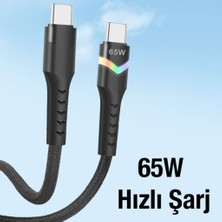 LED Işıklı 65W Hızlı Şarj Kablosu - Usb-C Den Usb-C Ye (1 Metre)