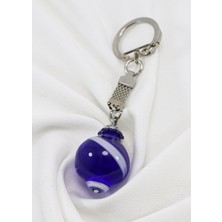 Lacivert Küre Çizgili Nazar Boncuğu Anahtarlık, Hediyelik Nazar Boncuklu Çanta Süsü