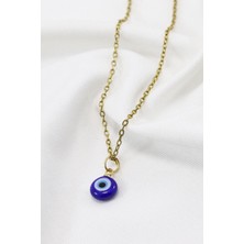 Minimal Lacivert Cam Nazar Boncuklu Kolye, Hediyelik Kolye (60 Cm)
